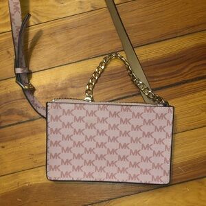 Michael Kors Blush Pink MK Monogram Crossbody or Fanny pack with Gold Chain